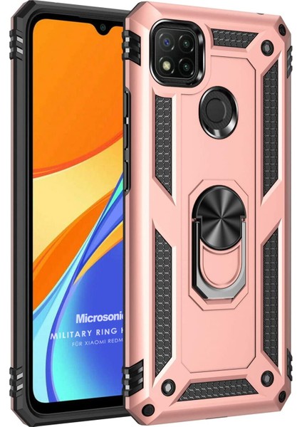 Xiaomi Redmi 9C Kılıf Military Ring Holder Rose Gold