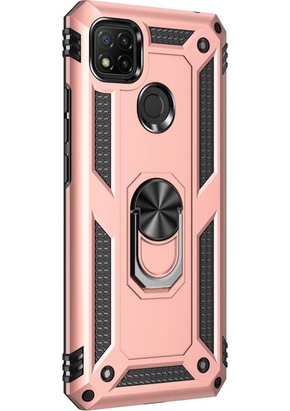 Xiaomi Redmi 9C Kılıf Military Ring Holder Rose Gold