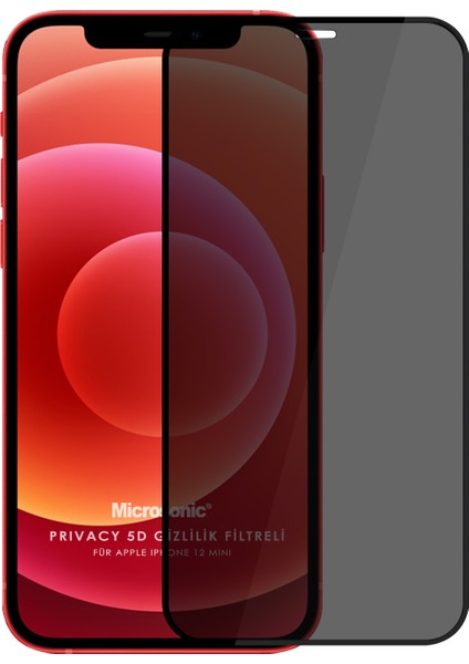 Apple iPhone 12 Mini Privacy 5D Gizlilik Filtreli Cam Ekran Koruyucu Siyah