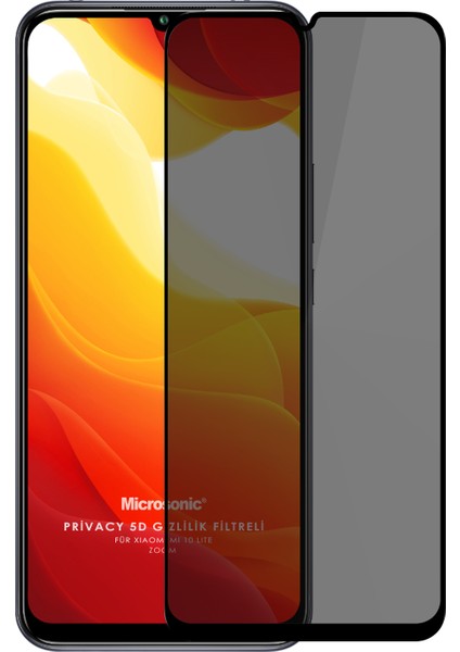 Xiaomi Mi 10 Lite Zoom Privacy 5D Gizlilik Filtreli Cam Ekran Koruyucu Siyah