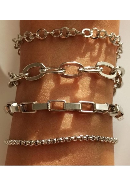 X-lady Kadın Gümüş Dörtlü Bileklik Seti 4 Parça Ayarlanabilir Kararmaya Karşı Kaplama fiyatları