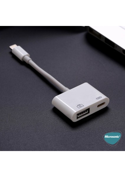 Lightning To USB & Lightning Kablo, iPhone Uyumlu USB Okuyucu ve Dişi 8pin iOS Kablo Adaptör Beyaz