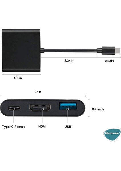 Type-C To HDTV Multi-Adapter 3 In 1 HDMI & USB & Type-C Macbook Kablo Adaptör Siyah