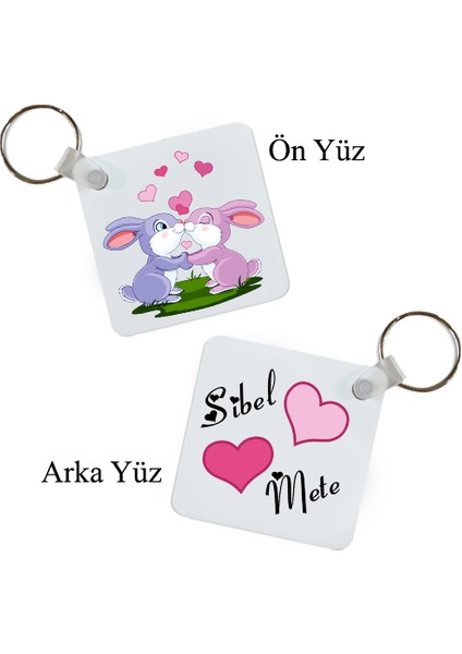 Aşık Tavşanlar Isim Baskılı Sevgiliye Anahtarlık