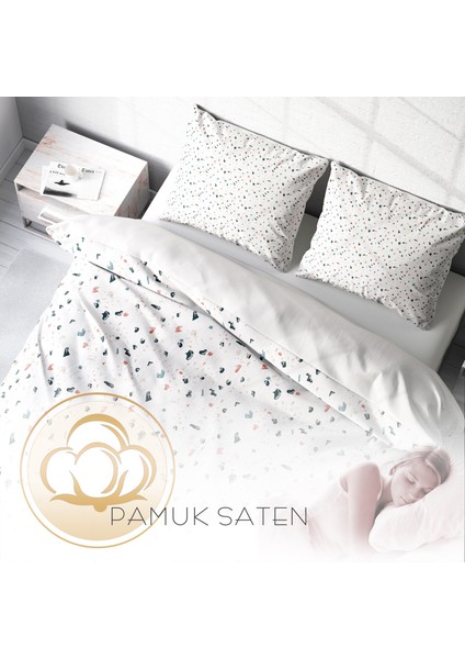 Terrazzo 3D Pamuk Saten Çift Kişilik Nevresim Takımı