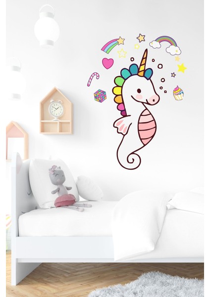 Unicorn-Deniz Atı ve Sevimli Figürler Çocuk Bebek Odası Duvar Dekorasyon