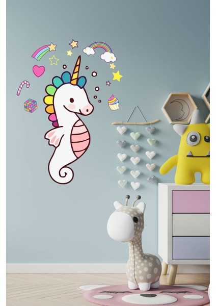 Unicorn-Deniz Atı ve Sevimli Figürler Çocuk Bebek Odası Duvar Dekorasyon fiyatları