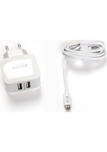 Exe 2'li Set 2.4A Çift USB Üniversal Şarj Aleti Micro Kablolu