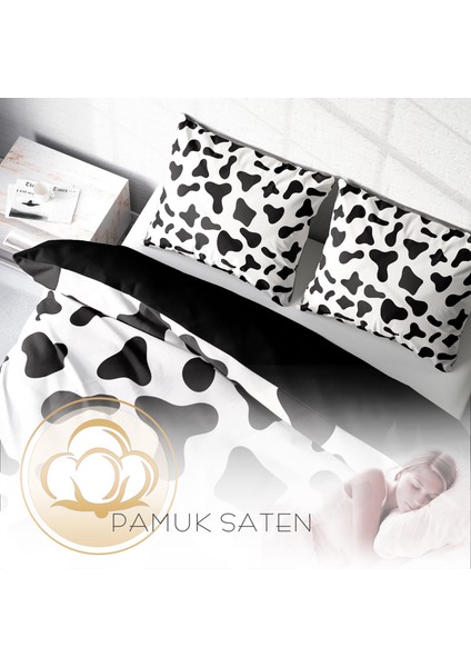 Cow 3D Pamuk Saten Çift Kişilik Nevresim Takımı