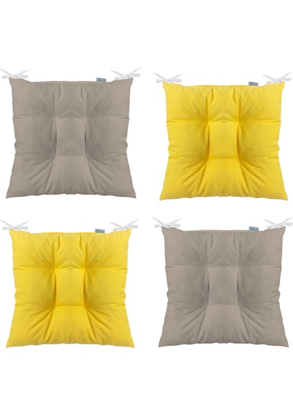 4'lü Kombin Pofidik Kare Sandalye Minderi 40 x 40 cm Sarı-Bej