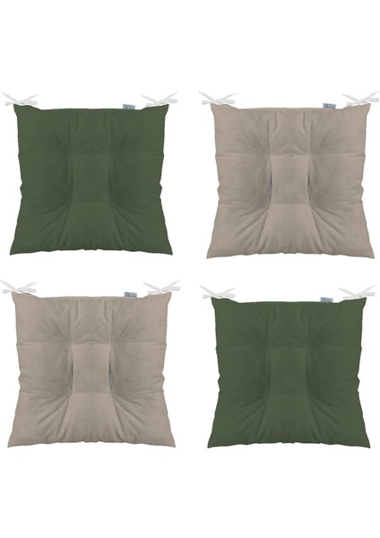 4'lü Kombin Pofidik Kare Sandalye Minderi 40 x 40 cm Haki-Bej