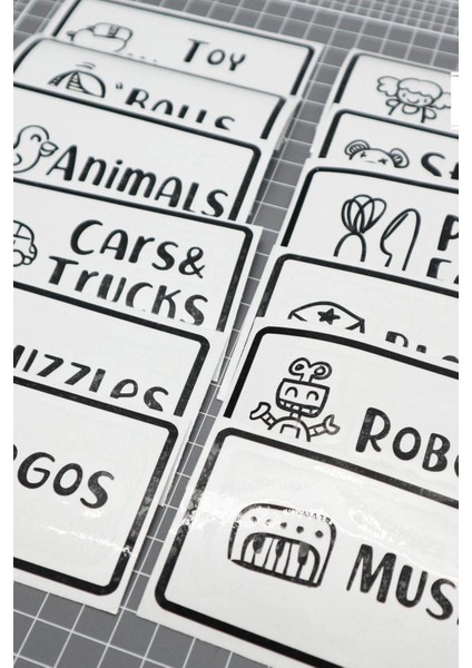 Oyuncak Kutusu Sticker-Organizer Etiket-Şeffaf Baskılı 28 Adet