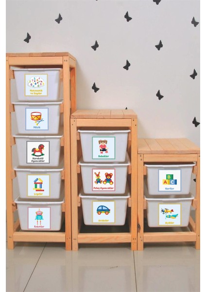 Eğlenceli Büyük Renkli Oyuncak Kutusu Sticker-Organizer Etiket-Renkli Baskılı 20 Parça modelleri