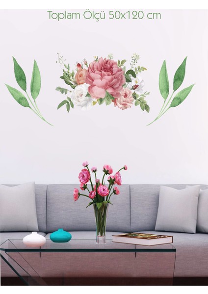 Pastel Renkli Çiçekler ve Yapraklar-Farklı Kullanıma UYGUN(50X120CM)