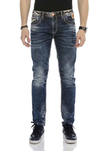 CD593 Neon Turuncu Etiketli Kalın Dikişli Jeans