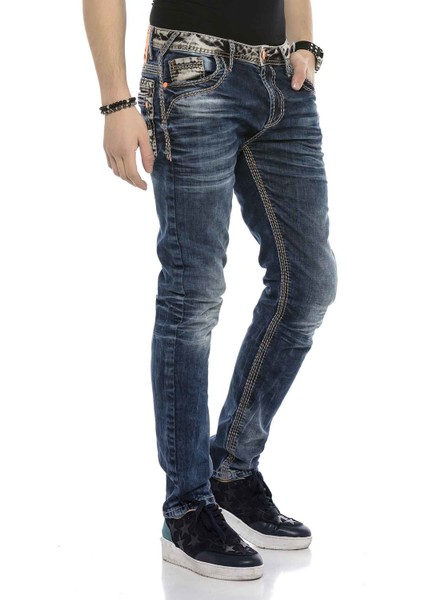 CD593 Neon Turuncu Etiketli Kalın Dikişli Jeans