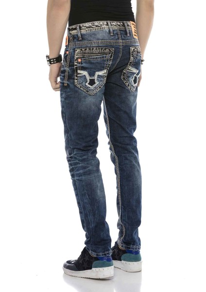 CD593 Neon Turuncu Etiketli Kalın Dikişli Jeans