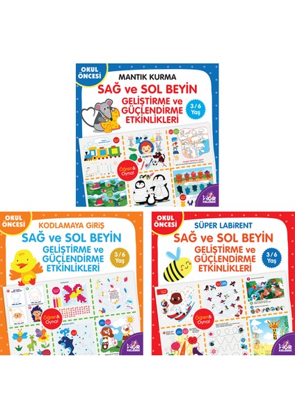 Sağ ve Sol Beyin Geliştirme ve Güçlendirme Etkinlikleri Seti 3-6 Yaş (3 Kitap Takım)