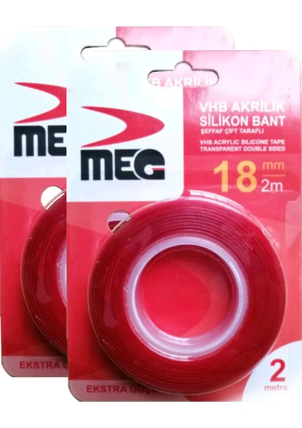 2 m Silikonlu Çift Taraflı Bant 18 mm 2'li