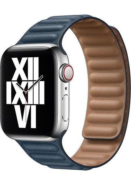 Apple Watch 42 mm 44 mm Uyumlu Baklalı Model Deri Kordon Mıknatıslı Deri Kayış Premium
