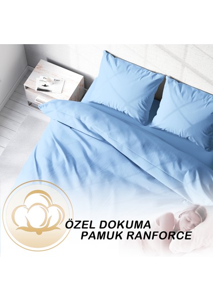 Soft Mavi Lux Pamuk Ranforce Çift Kişilik Nevresim Takımı