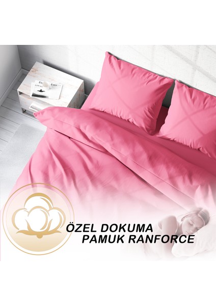 Pembe Lux Pamuk Ranforce Çift Kişilik Nevresim Takımı