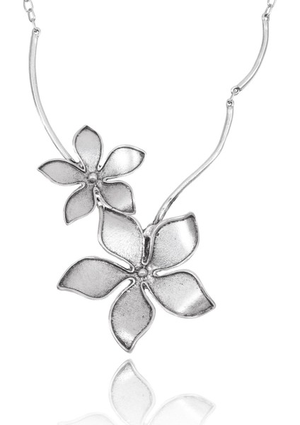 Kadın Antik Gümüş Kaplama Manolya Stilizesi Kolye