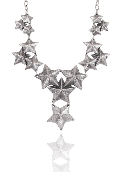 Kadın Antik Gümüş Kaplama Yıldız Kolye