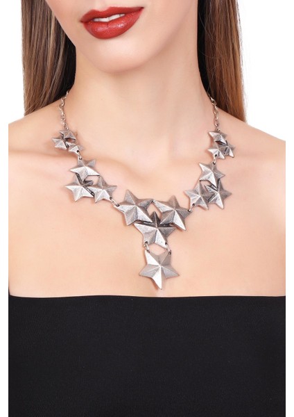 Kadın Antik Gümüş Kaplama Yıldız Kolye modelleri