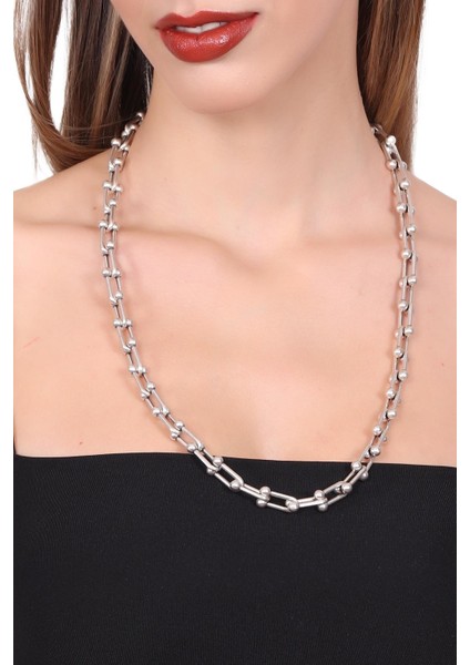 Kadın Antik Gümüş Kaplama Blanca Model Geçmeli Zincir Kolye fiyatları