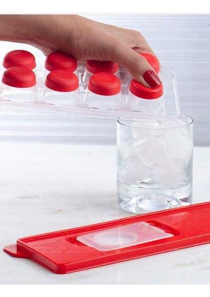 12LI Kapaklı Buz Kalıbı Kırmızı