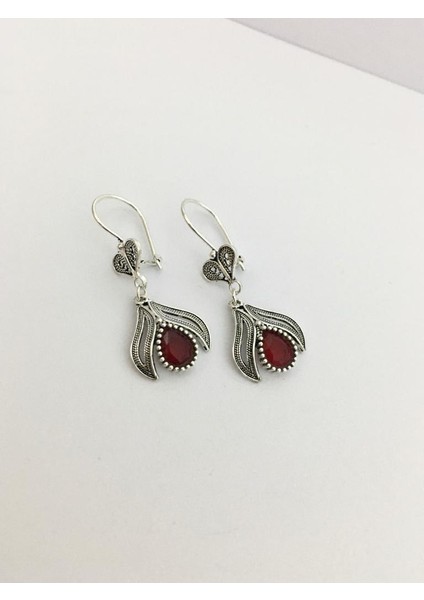 Gümüş Kök Yakut Taşlı Kırmızı Telkari Küpe fiyatları