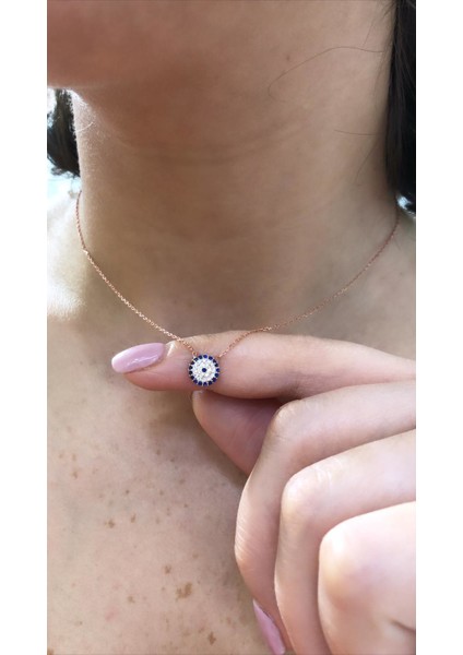 Nazar Boncuklu Rose Gümüş Kolye