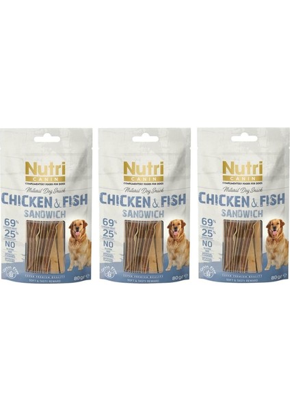 Nutri Canın Chicken Fish 3 Adet Tavuk Balık Köpek Ödülü 80 gr