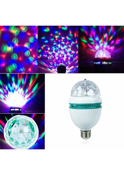 Disko Dönen LED Ampul + Aç - Kapa Fiş Duy Rgb 3W E27