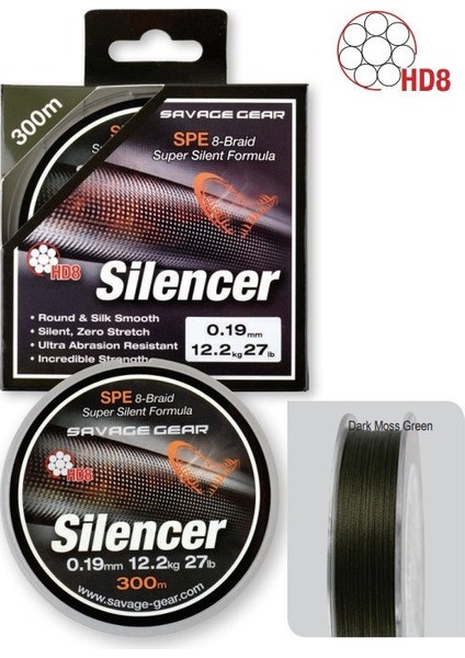 Savage gear HD8 Silencer Braid 300 mt Green Örgü İp 0,36 mm