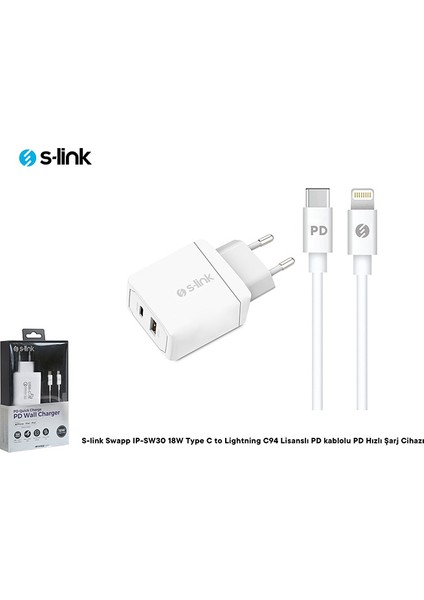 IP-SW30 18W Type C To Lightning C94 Lisanslı Hızlı Şarj Cihazı
