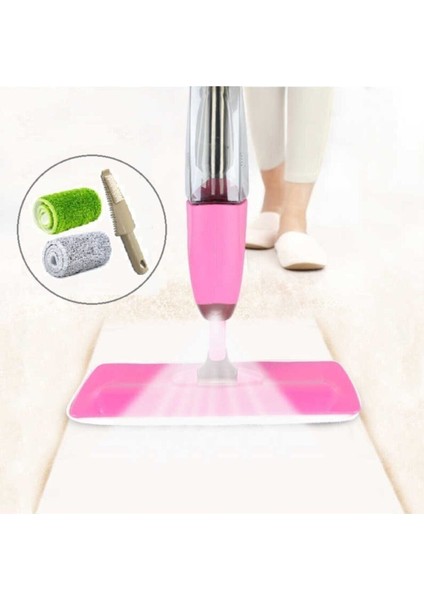 Microfiber Bezli Deterjan Hazneli Sprey Mop Pembe +4 Yedek Bez