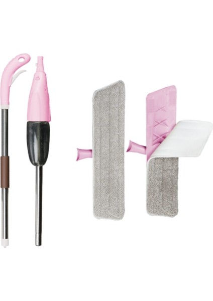 Microfiber Bezli Deterjan Hazneli Sprey Mop Pembe +4 Yedek Bez