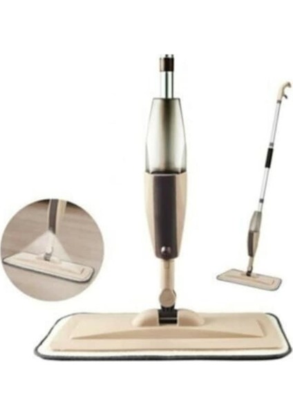 Microfiber Bezli Deterjan Hazneli Sprey Mop Bej + 10 Yedek Bez