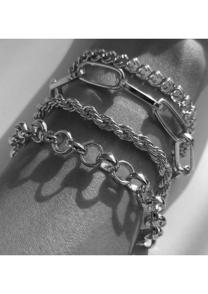 Kadın Gümüş Italyan Zincirli Kombin Bileklik