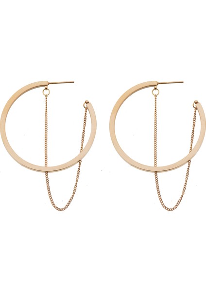 Çelik Zincirli Halka Küpe - Gold