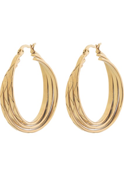 Çelik Üç Halkalı Küpe - Gold