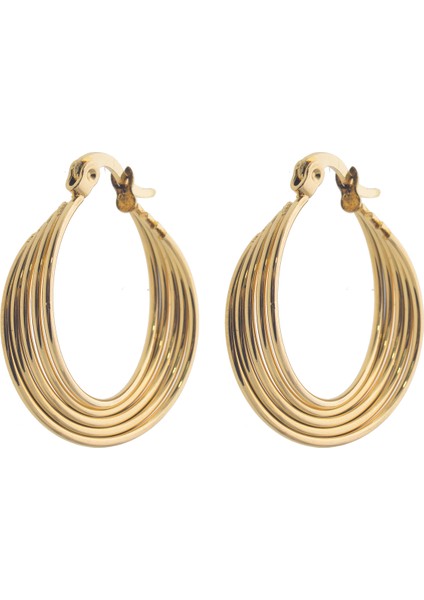 Çelik Yapışık Beş Halkalı Küpe - Gold