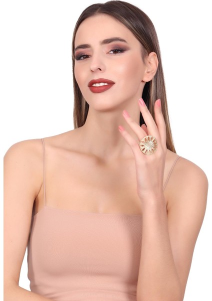 Kadın Altın Renk Kaplama Ayarlanabilir Çiçek Stilizesi Yüzük modelleri