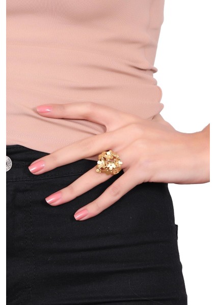 Kadın Altın Renk Kaplama Ayarlanabilir Kırçiçeği Formlu Yüzük modelleri