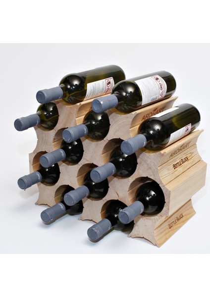 Bottle Block 12’ Li Ahşap Şaraplık, Ahşap Şarap Rafı