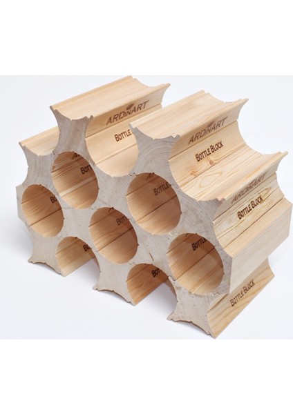 Bottle Block 12’ Li Ahşap Şaraplık, Ahşap Şarap Rafı