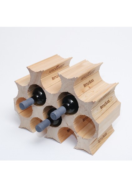 Bottle Block 12’ Li Ahşap Şaraplık, Ahşap Şarap Rafı
