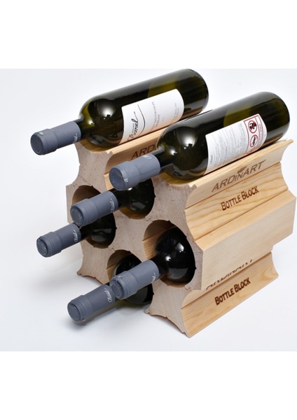 Bottle Block 6’ Lı Ahşap Şaraplık, Ahşap Şarap Rafı